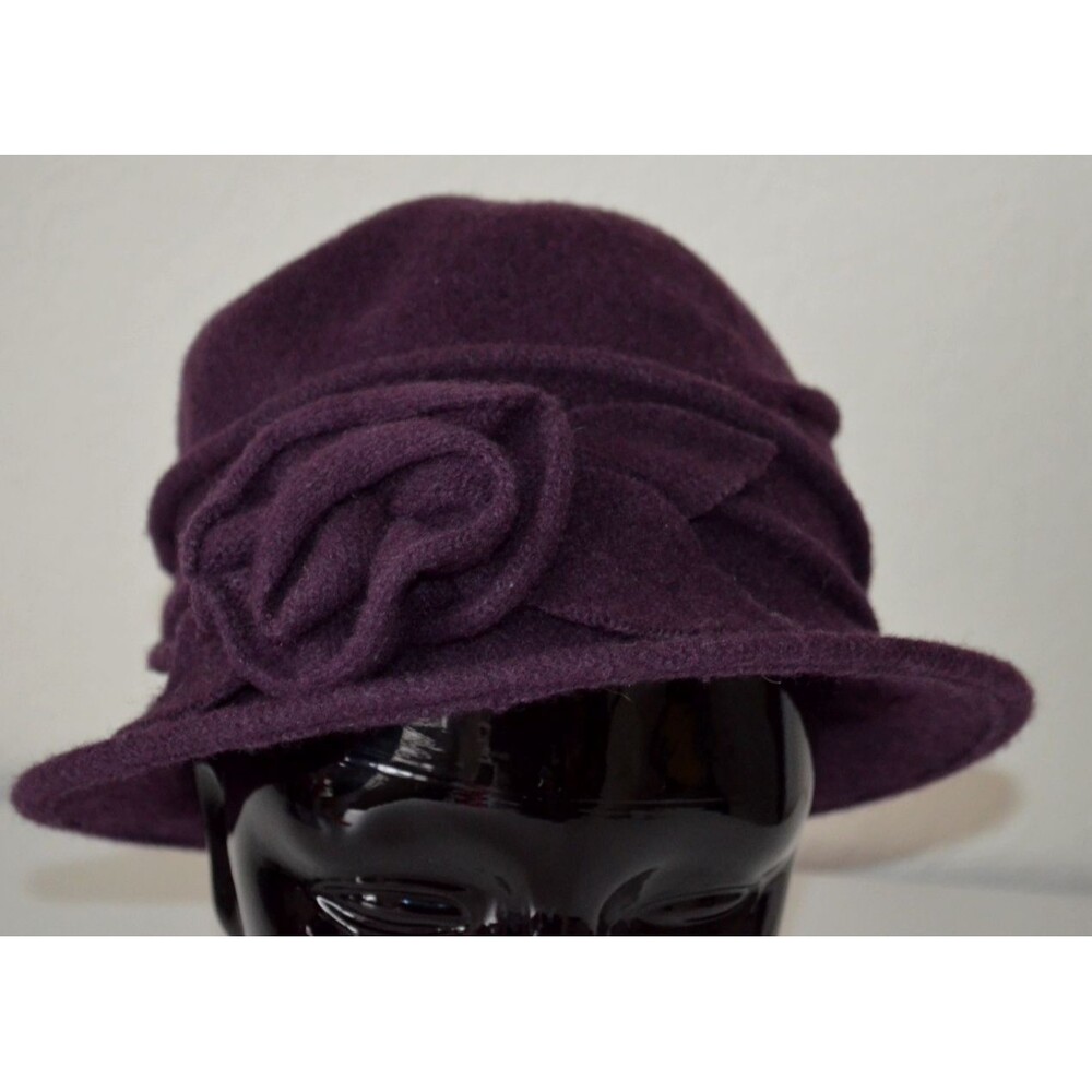 Scala Women's Purple Boiled Wool Cloche Hat with Flower One Size